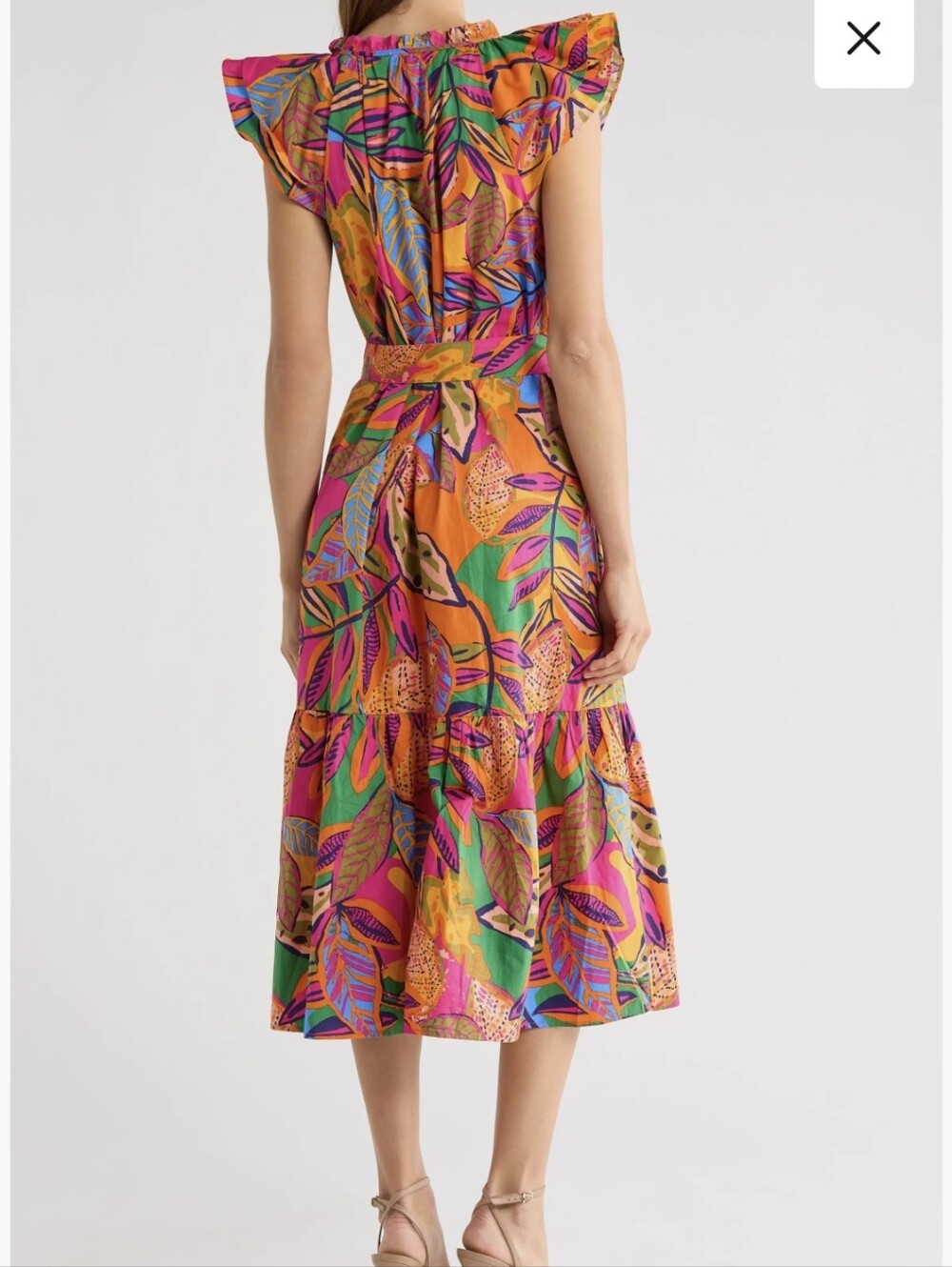 Sugarlips Milana Full-Button Tropical Print Tiered Cotton Midi Dress - Size L - Picture 4 of 15